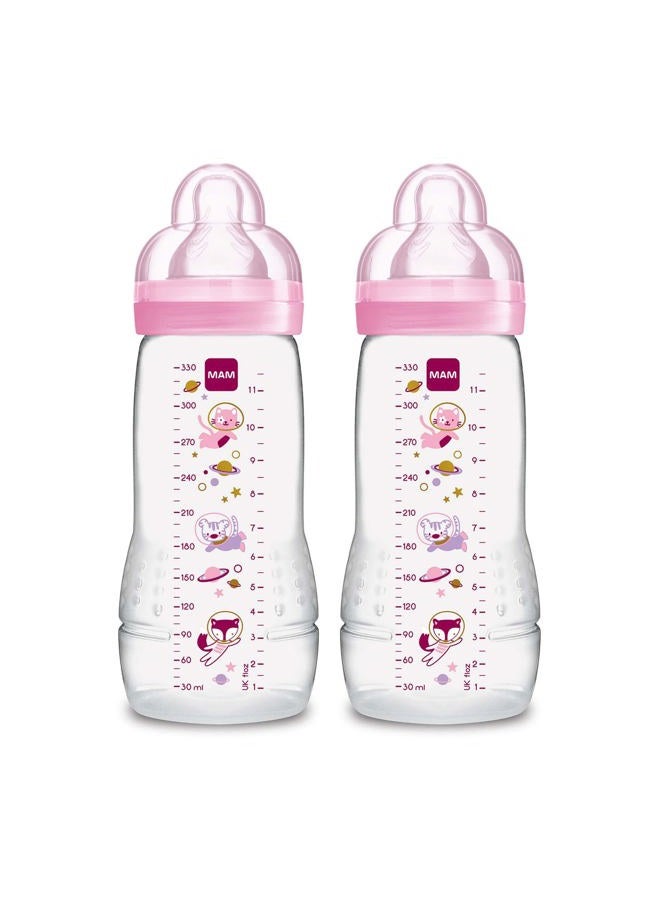 MAM Easy Active Baby Bottles 11oz, Fast Flow Skinsoft Silicone Nipple with Wide Neck Ergonomic Design, Easy to Hold, BPA-Free, Bottles with Leak-Proof Caps for 4+ Months Baby - Image 1